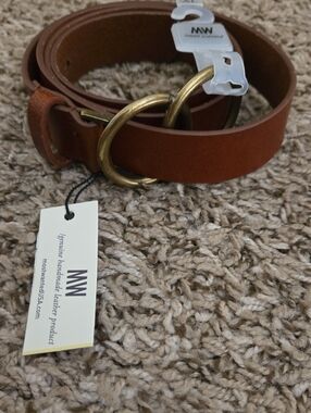 MW Genuine Leather Brown Belt with Brass Rings